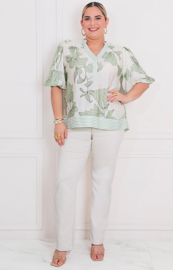 Blusa estampada con manga globo