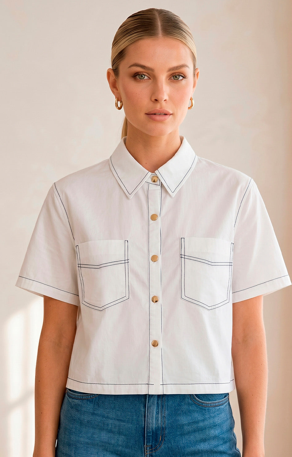 Blusa camisera con bolsillos