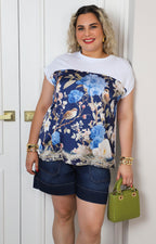 Blusa con estampado floral y aves