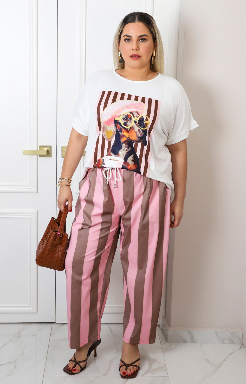 Pantalón a rayas con cordón ajustable