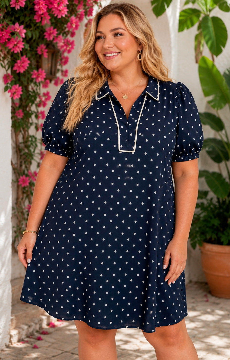 Vestido azul marino polka dots - VESTIDO CORTO CURVY Boutiquemirel 
