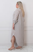 Vestido beige de rayas - VESTIDO LARGO CURVY Boutiquemirel 