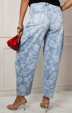 Pantalón de mezclilla estampado corte barrel