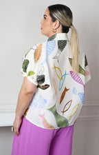 Blusa con estampado de peces y mangas globo