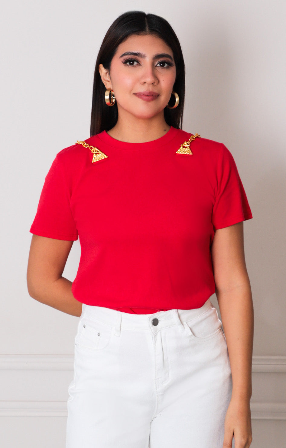 Blusa roja con detalle dorado - BLUSAS REGULAR Boutiquemirel 