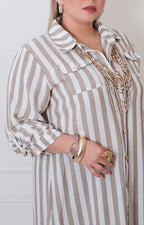 Vestido beige de rayas - VESTIDO LARGO CURVY Boutiquemirel 