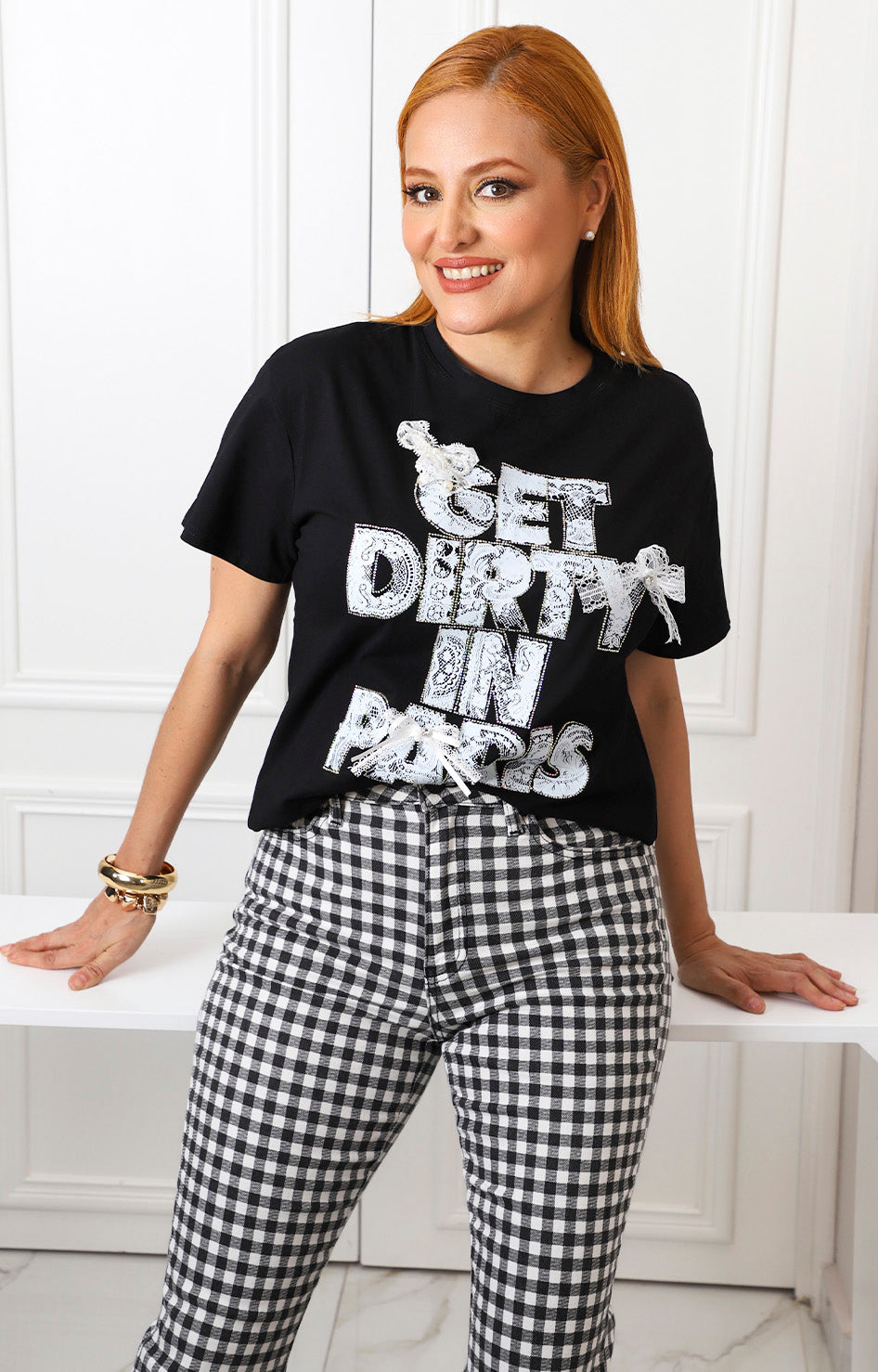 Blusa gráfica con encaje
