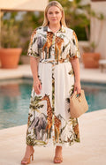 Vestido beige con estampado safari. - VESTIDO LARGO CURVY Boutiquemirel 