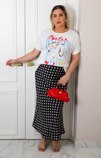 Falda satinada con polka dots