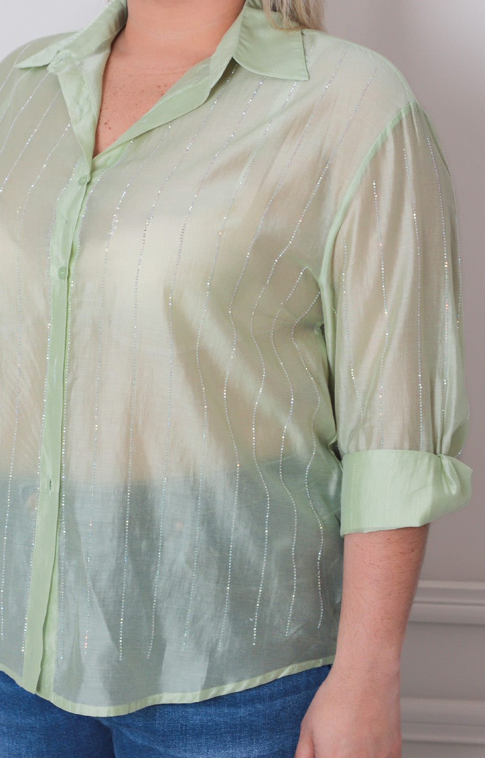 Blusa azul con manga larga - BLUSAS CURVY Boutiquemirel 