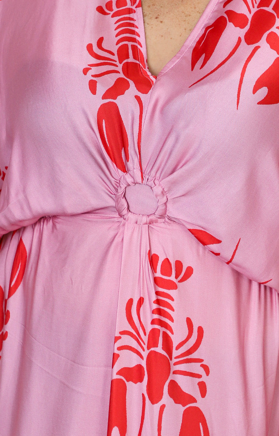 Vestido rosa con estampado de langostas