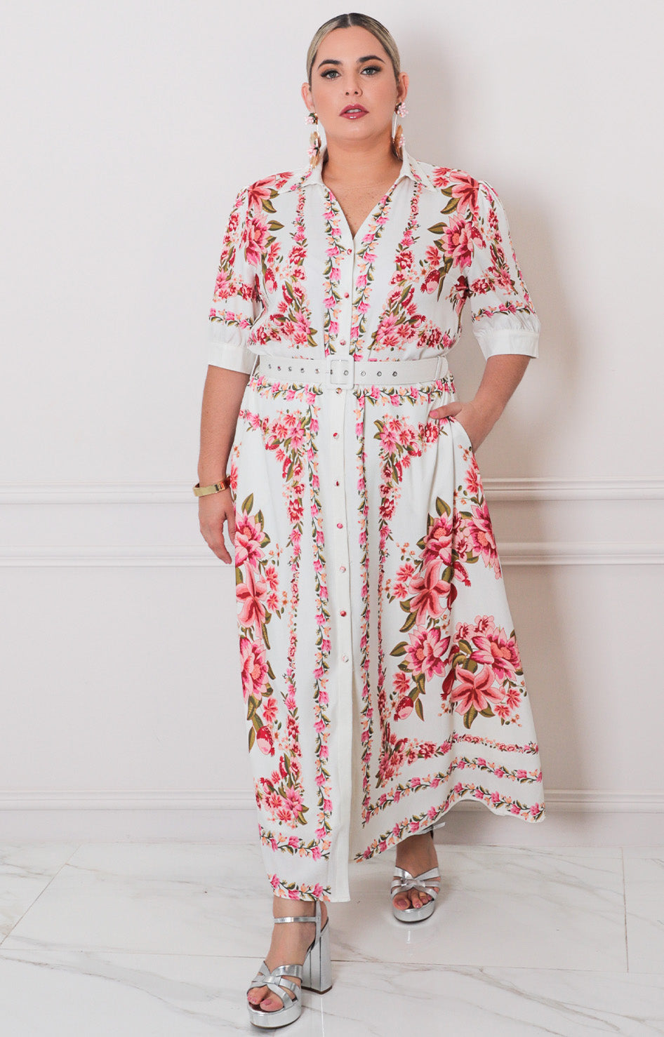 Vestido beige con cinturòn - VESTIDO LARGO CURVY Boutiquemirel 
