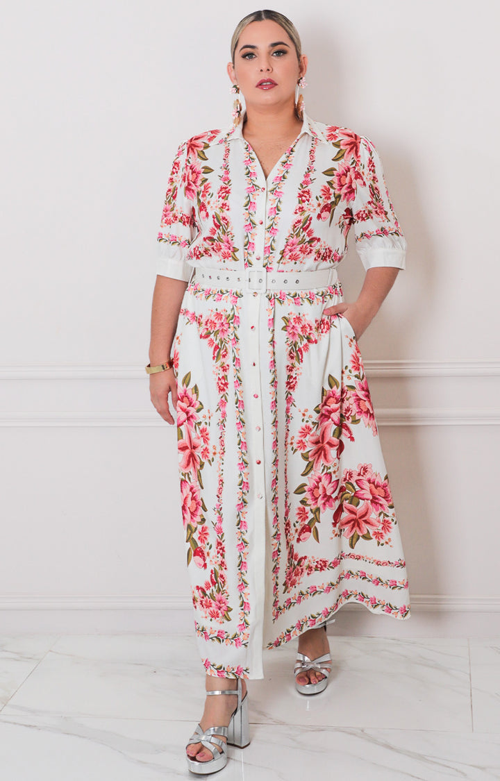 Vestido beige con cinturòn - VESTIDO LARGO CURVY Boutiquemirel 