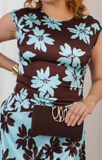 Vestido midi floral bicolor
