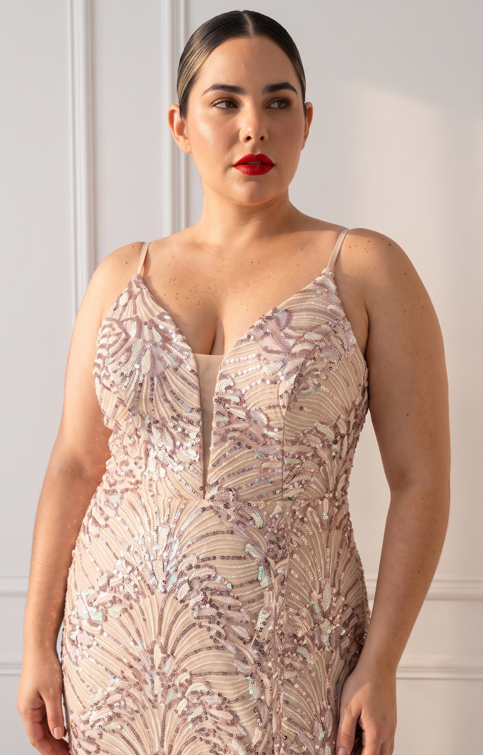 Vestido de lentejuela beige