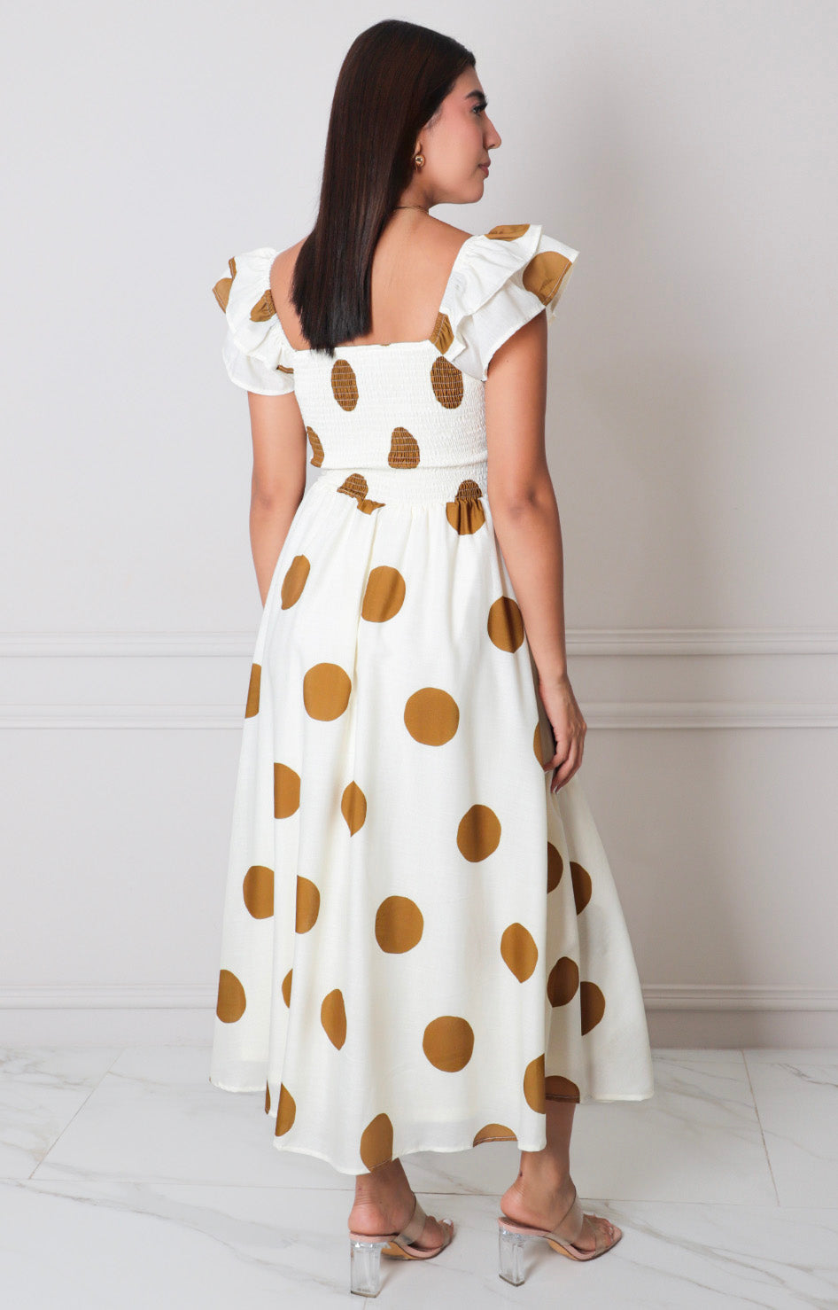 Vestido beige polka dot - VESTIDO LARGO REGULAR Boutiquemirel 