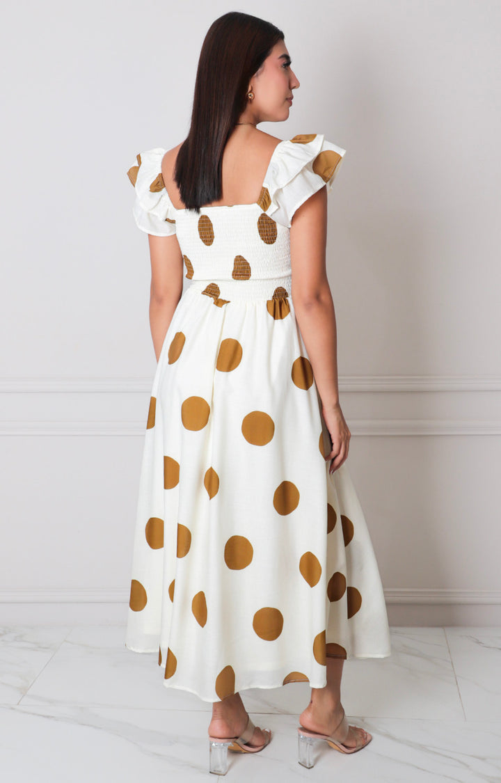 Vestido beige polka dot - VESTIDO LARGO REGULAR Boutiquemirel 