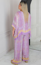 Conjunto de seda estampado lila
