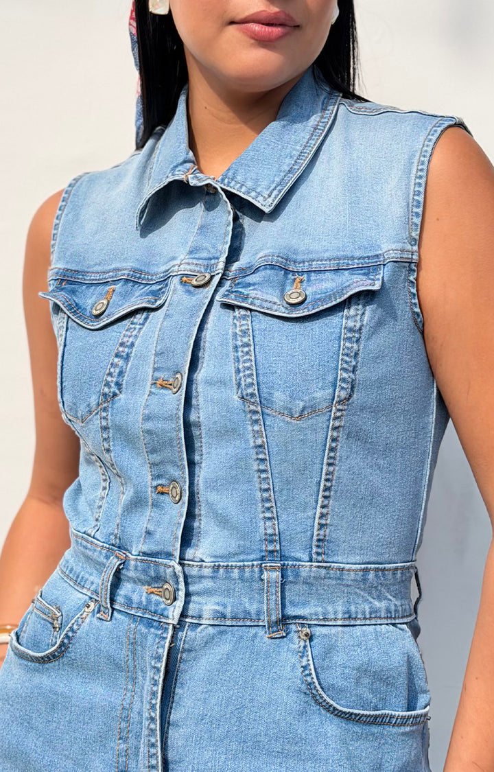 Vestido halter de mezclilla - VESTIDO CORTO REGULAR Boutiquemirel 