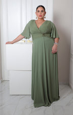 Vestido largo con escote en V drapeado