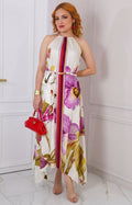 Vestido beige halter con estampado floral