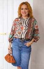 Blusa de manga 3/4  con estampado boho