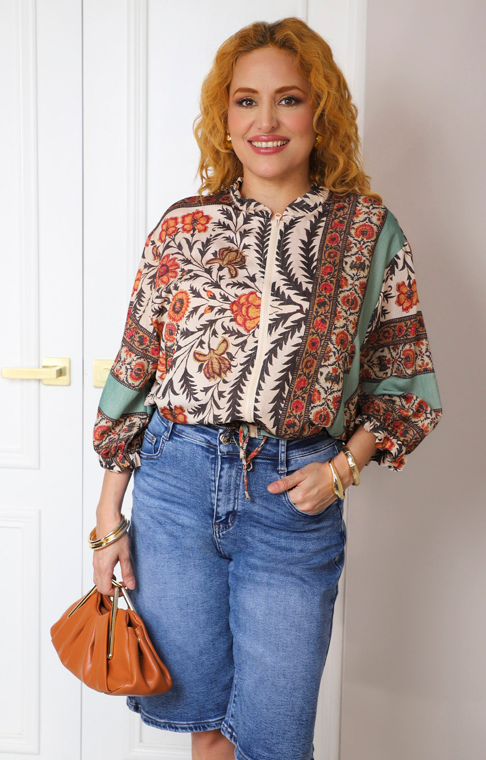 Blusa de manga 3/4  con estampado boho
