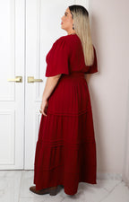 Vestido largo con cintura fruncida