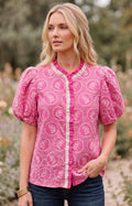 Blusa fucsia con detalle bordado - BLUSAS REGULAR Boutiquemirel 