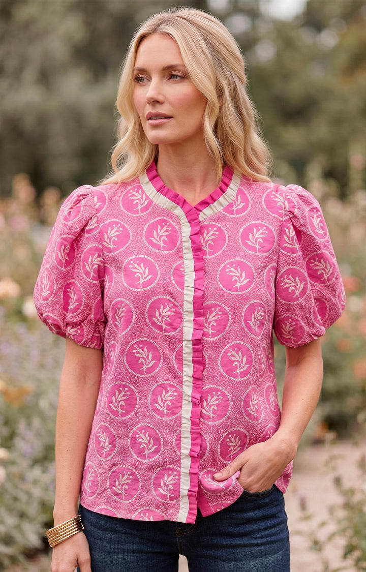 Blusa fucsia con detalle bordado - BLUSAS REGULAR Boutiquemirel 