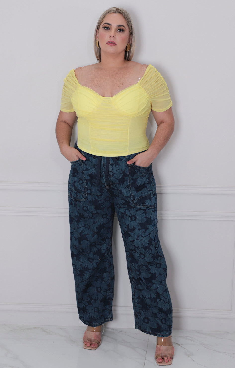 Blusa amarilla con drapeado - BLUSAS CURVY Boutiquemirel 