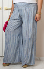 Pantalón a rayas azul de tiro alto