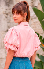 Blusa corta con mangas globo
