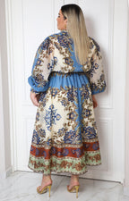Vestido largo estampado floral con mangas largas