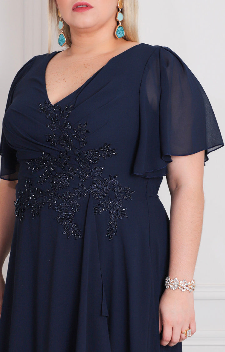 Vestido azul marino con aplicaciones - VESTIDO LARGO CURVY Boutiquemirel 