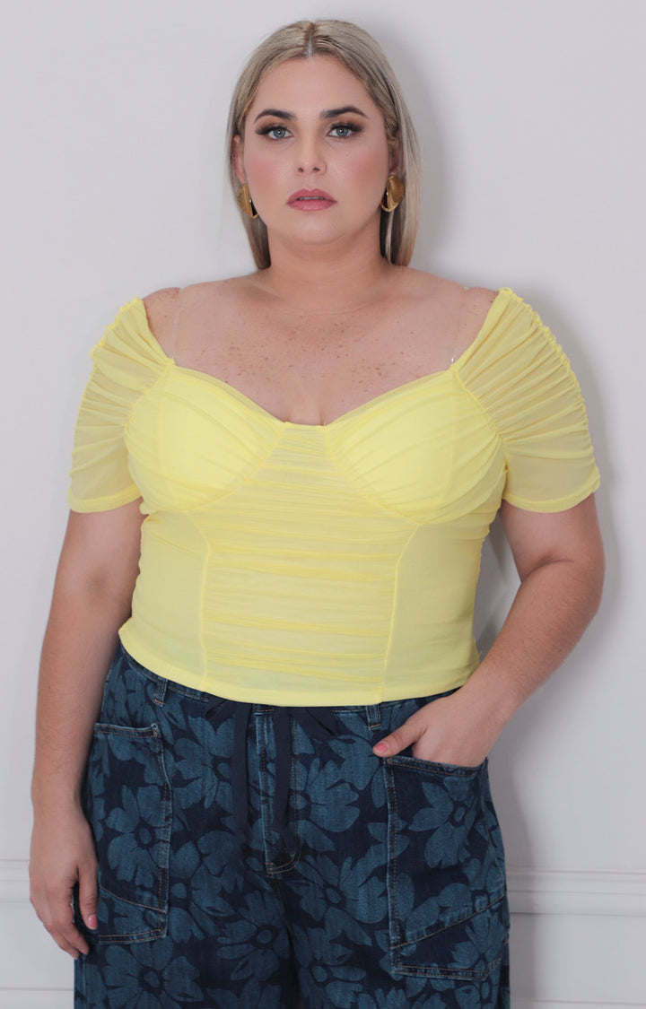 Blusa amarilla con drapeado - BLUSAS CURVY Boutiquemirel 