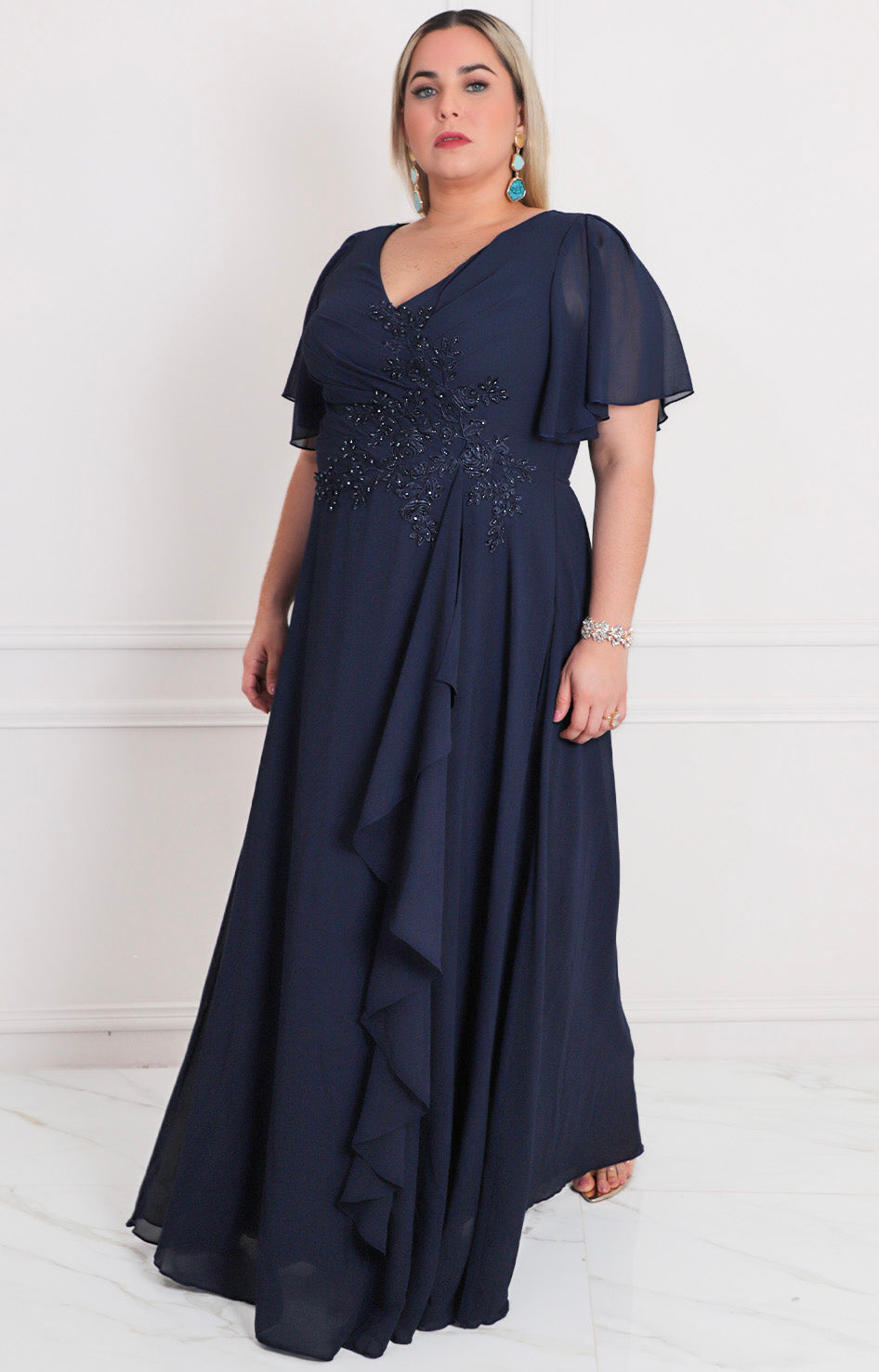 Vestido azul marino con aplicaciones - VESTIDO LARGO CURVY Boutiquemirel 