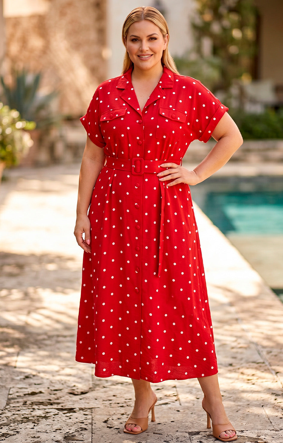 Vestido rojo polka dot - VESTIDO LARGO CURVY Boutiquemirel 