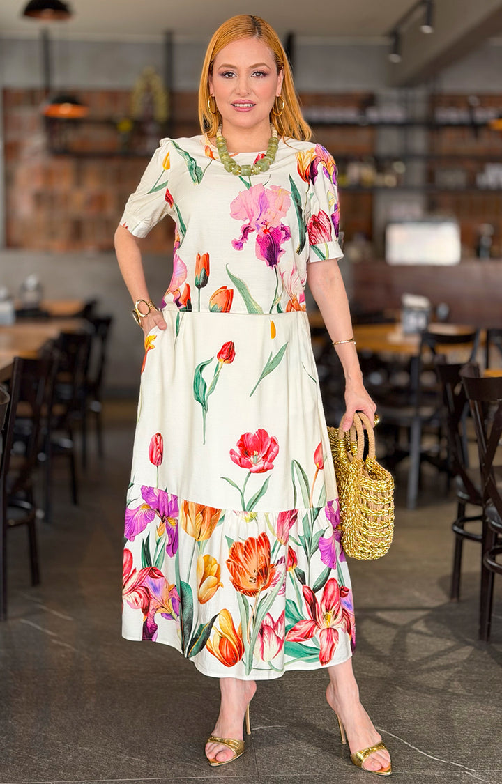 Conjunto beige con estampado floral - CONJUNTO REGULAR Boutiquemirel 