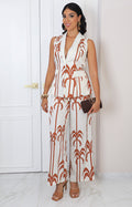Conjunto beige estampado tropical