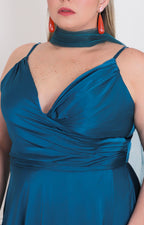 Vestido satinado con escote cruzado - VESTIDO LARGO CURVY Boutiquemirel 