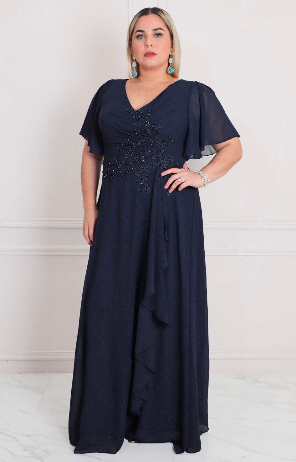 Vestido azul marino con aplicaciones - VESTIDO LARGO CURVY Boutiquemirel 