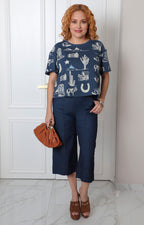 Blusa azul estampado western manga corta