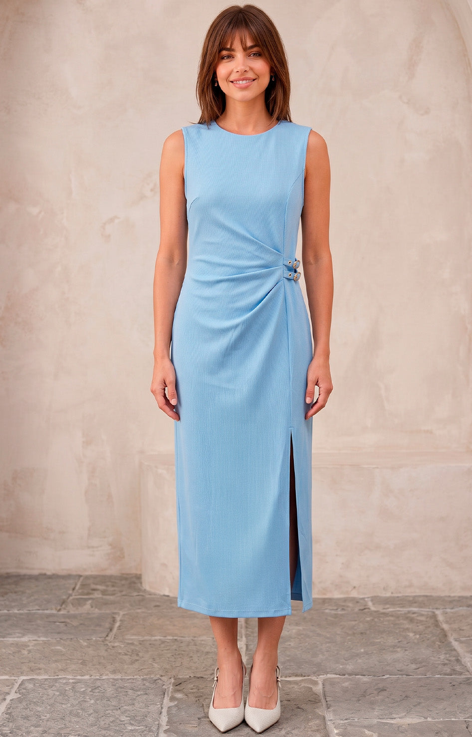 Vestido azul con drapeado y hebillas - VESTIDO LARGO REGULAR Boutiquemirel 