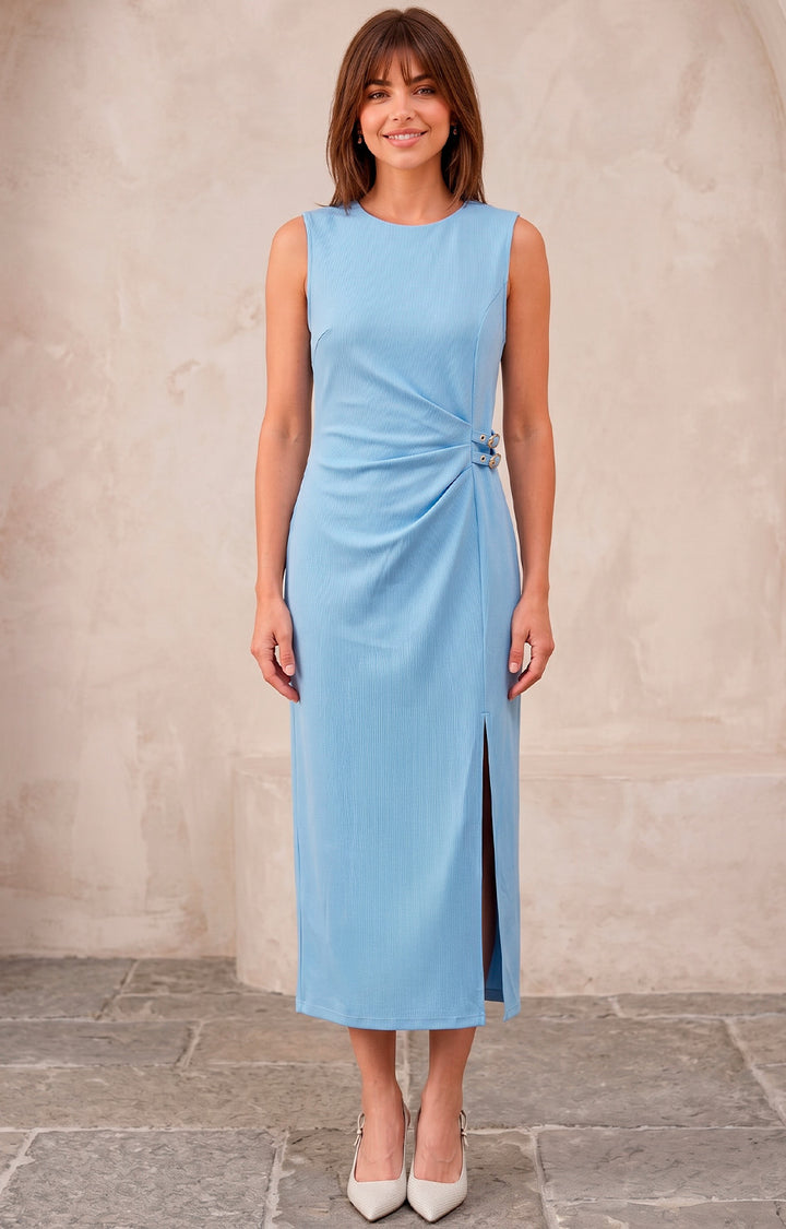 Vestido azul con drapeado y hebillas - VESTIDO LARGO REGULAR Boutiquemirel 