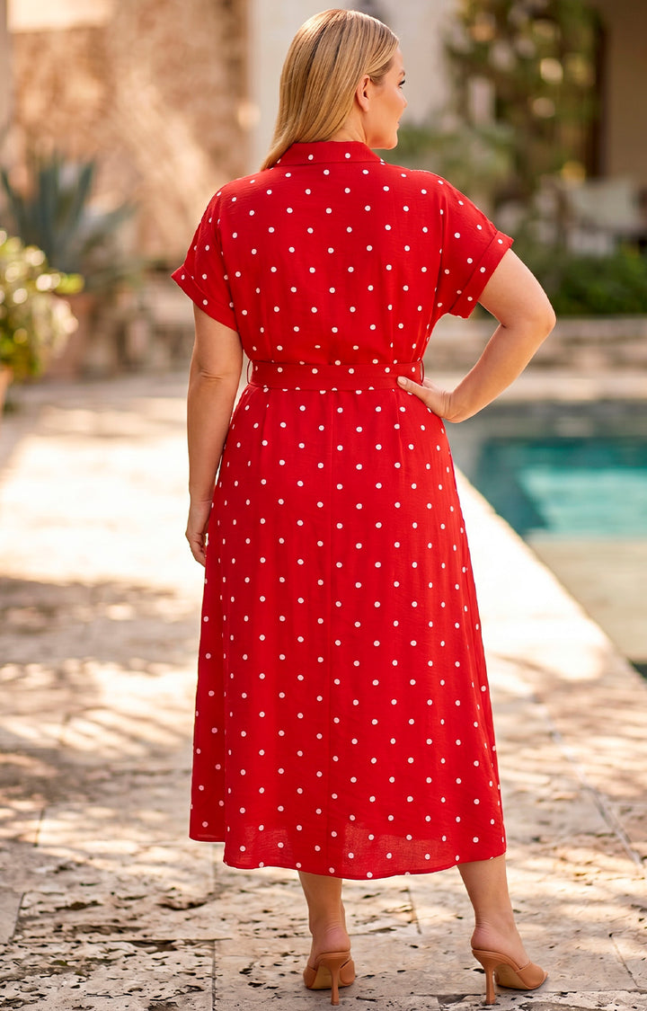 Vestido rojo polka dot - VESTIDO LARGO CURVY Boutiquemirel 