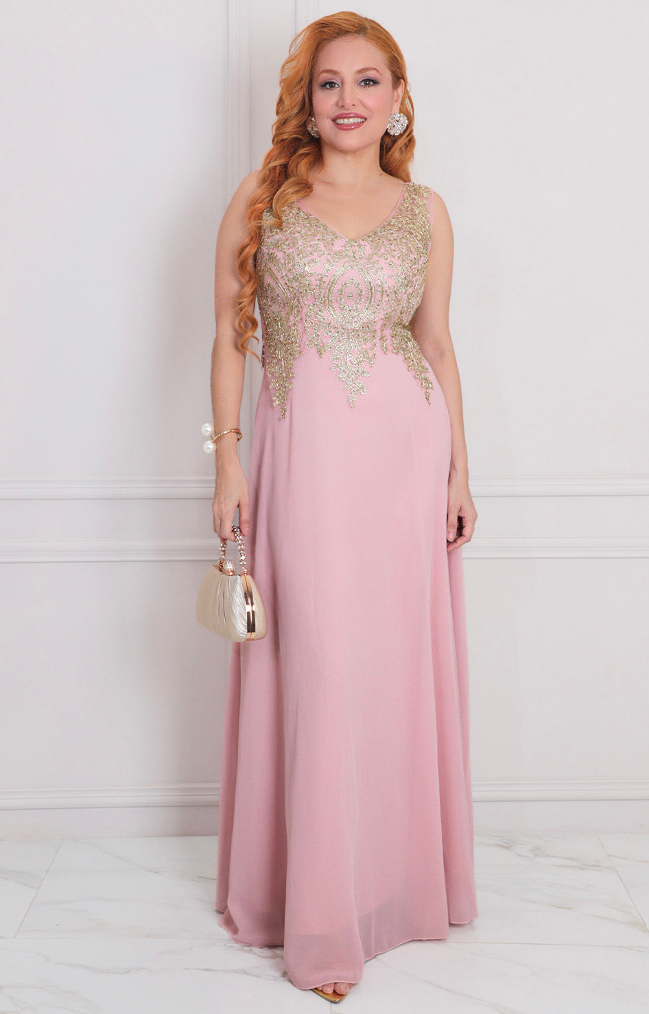 Vestido rosa con bordado - VESTIDO LARGO REGULAR Boutiquemirel 