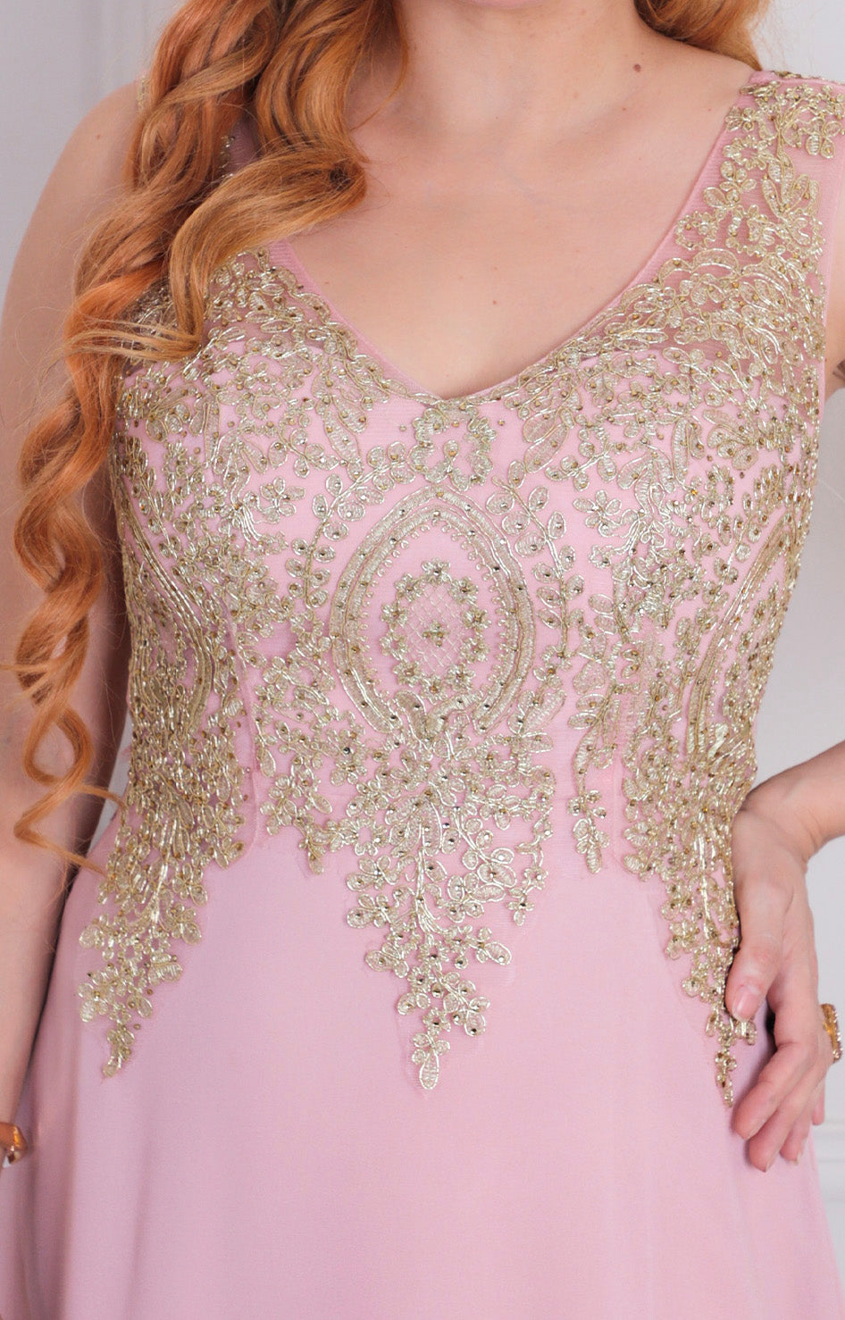 Vestido rosa con bordado - VESTIDO LARGO REGULAR Boutiquemirel 