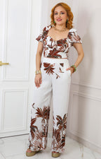 Conjunto beige con estampado tropical café