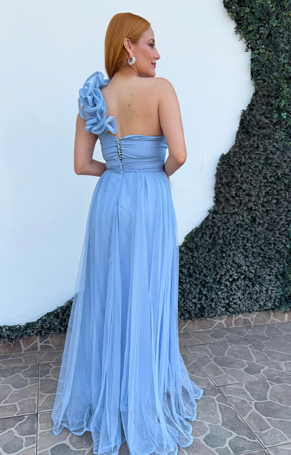 Vestido azul con escote fruncido - VESTIDO LARGO REGULAR Boutiquemirel 